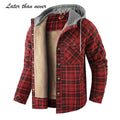 US Size Full Cotton Winter Men's  Flannel Thick Shirt Jacket  Patchwork Hooded Outdoor Tactical Jacket With Sherpa Lining