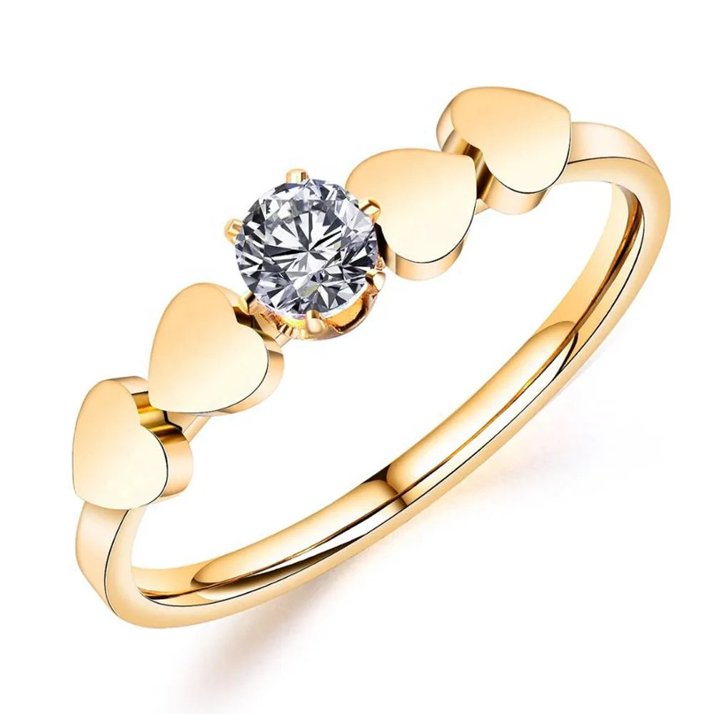 Fashion Ladies Zircon Finger Ring love Symmetrical Women Confession Proposal Stainless Steel Promise Ring for Women