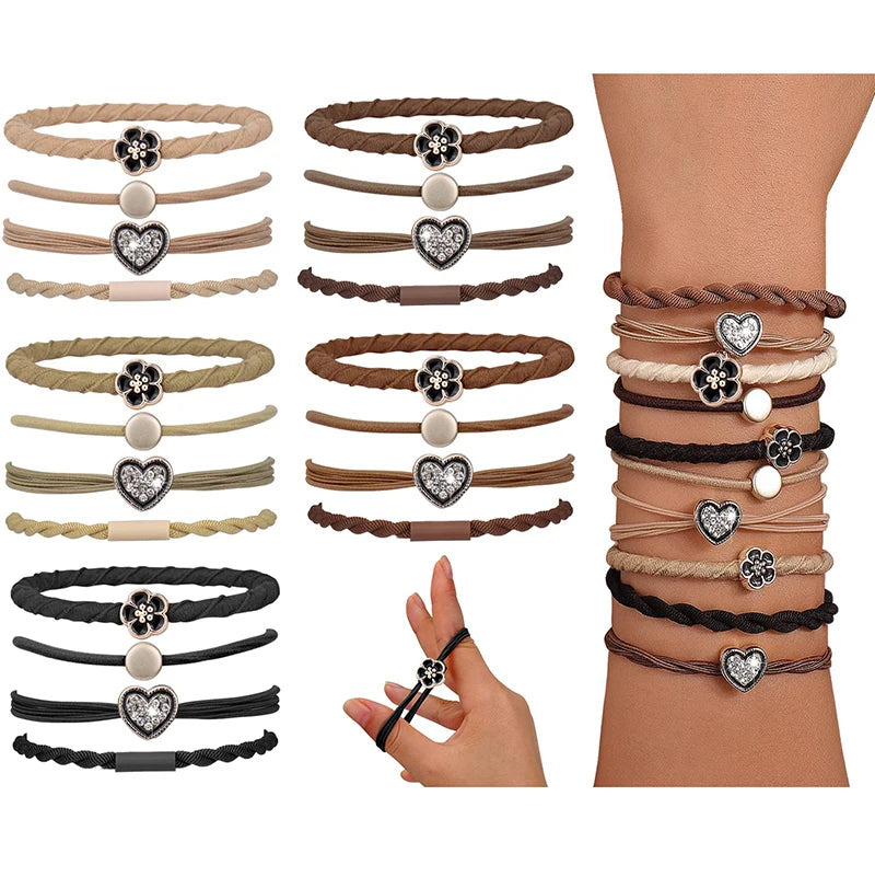 Adjustable Handmade Simple Wave Multi Layer Corrugated Boho Bracelet Hair Ties With Metal Charms