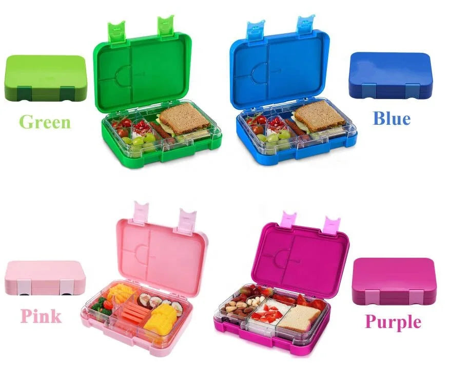 Kids Bento Box 2025 Hot Sales Medium Size Lunch Box with 6 Compartment Leakproof Tritan Lunch Box Microwave
