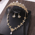 Boxed Korean Crystal Zircon Flowers Bridal Wedding Crown Necklace Earring Headdress Set Girl Rhinestone Alloy Hair Accessories MegaBDM
