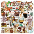 50Pcs Vintage Cartoon Coffee Drink Cup Decorative Stickers for Table Wall Laptop Phone Waterproof Coffee Bean DIY Sticker