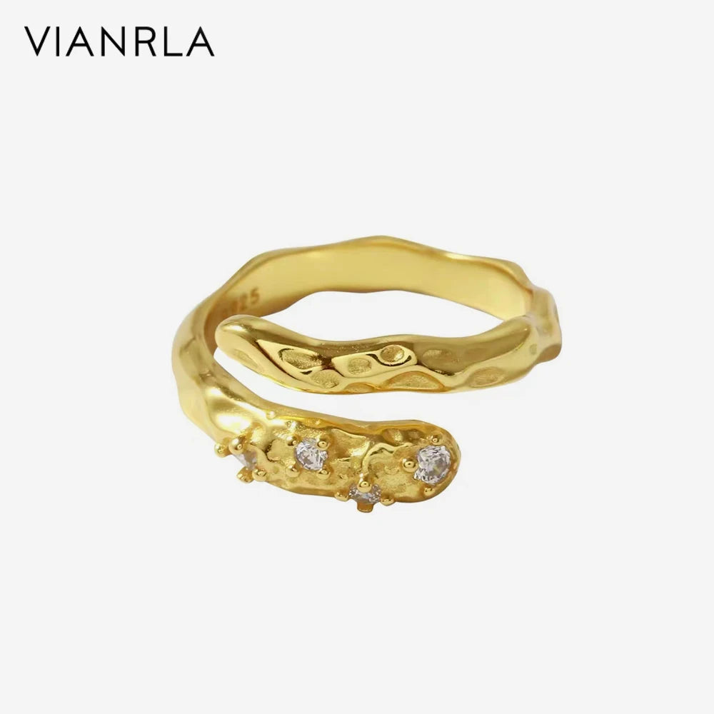 VIANRLA 925 Sterling Silver Cubic Zircon Vintage Inspired Ring Minimal Gold Plated Simple Ring for Woman