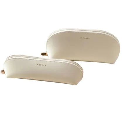 Customized Cream PVC Leather Cosmetic Bag Set Large Capacity Lady Style Makeup Pouch Zipper Private Label Custom Fashion Case