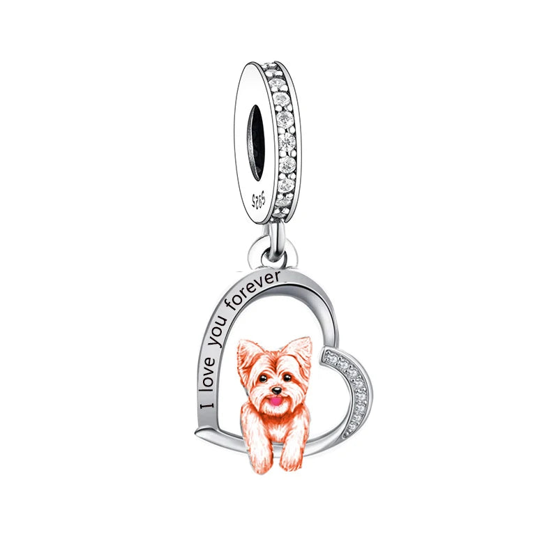 Fit Original Pan Charms Bracelet 925 Sterling Silver I Love You Forever Yorkshire Terrier Dog Bead for Women Jewelry Making