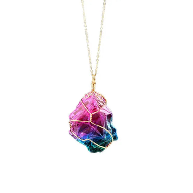 2025 Wire Wrapped Natural Stone Big Raw Crystal Pendant Necklace Stainless Steel Link Chain Healing Quartz Jewelry for Women