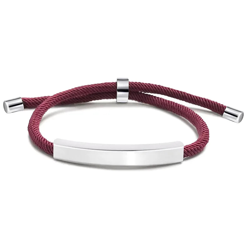 Braided Cord Children's Classic Christian Medical Alert ID Bangle Blank Custom Engraved Stainless Steel Bar Letter Adjustable