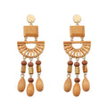 Bohemian Exaggerated Pendant Drop Earrings Vintage Geometric Long Tassel Wooden Beads Dangle Earrings for Women