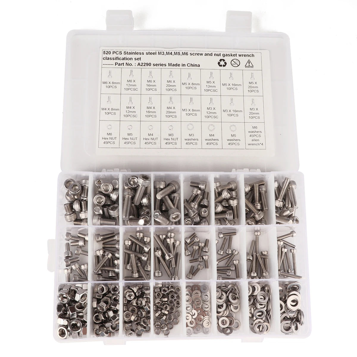BAJUTU: Wholesale / Dropshipping- 520pcs M3 M4 M5 M6 X 8/12/16/20MM 304 Stainless Steel Hex Socket Head Cap Machine Screws Kit