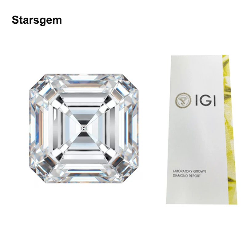 Starsgem 1.0ct Asscher Cut IGI Certificate Synthetic Diamonds 1 Carat CVD HPHT Lab Grown Diamonds