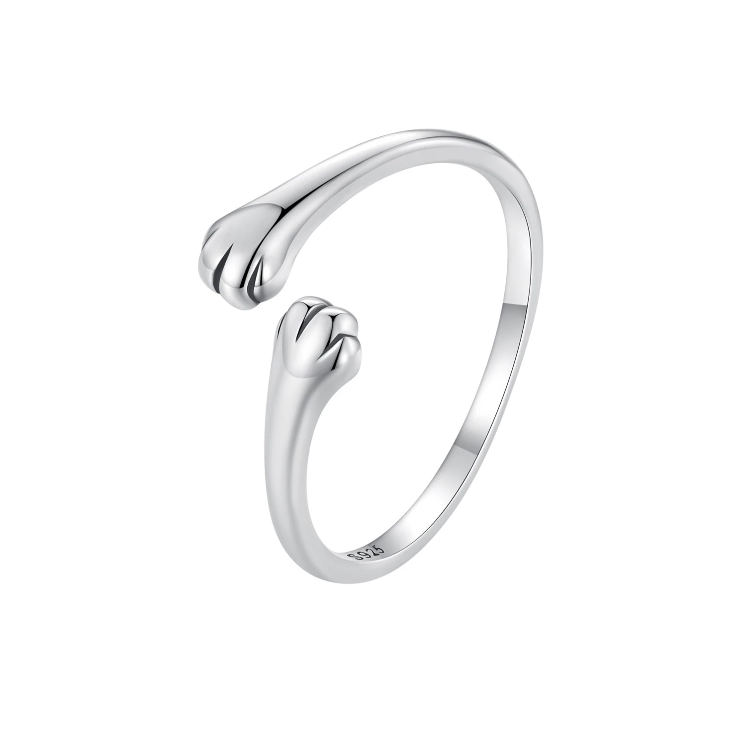 925 Sterling Silver Cute Cat Paw Hug Ring Animals Adjustable Finger Ring for Pet Lover Birthday Gift Fine Jewelry SCR961-E