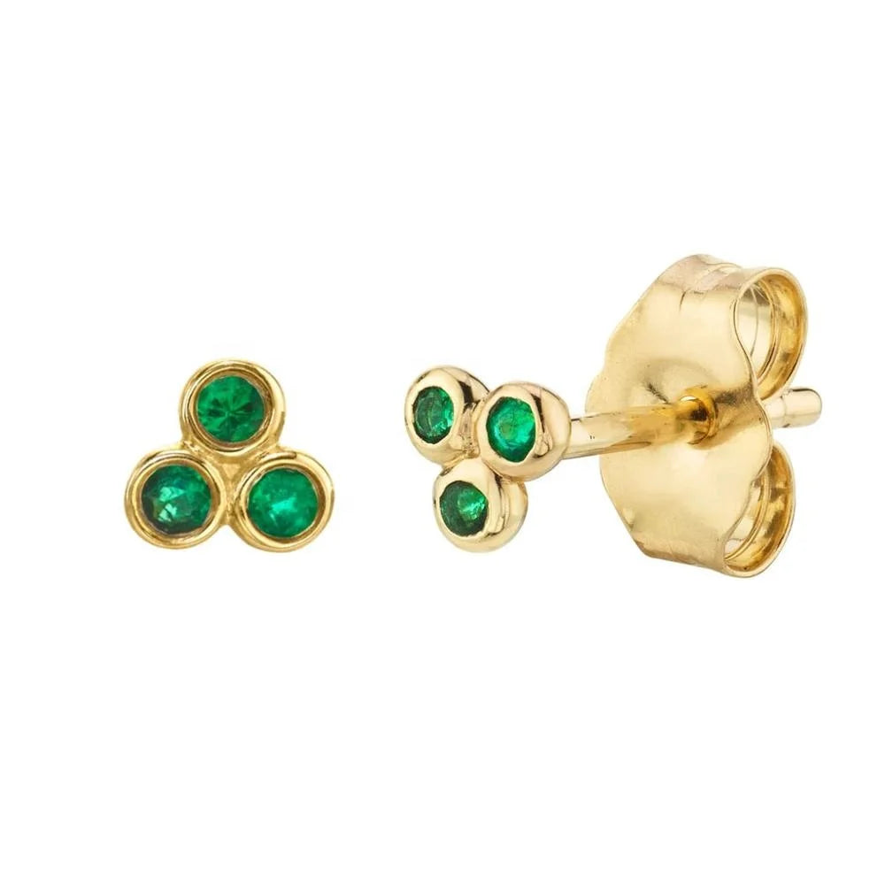 Bohemian 925 Sterling Silver Emerald Zirconia Diamond Miini Triangle Stud Earrings