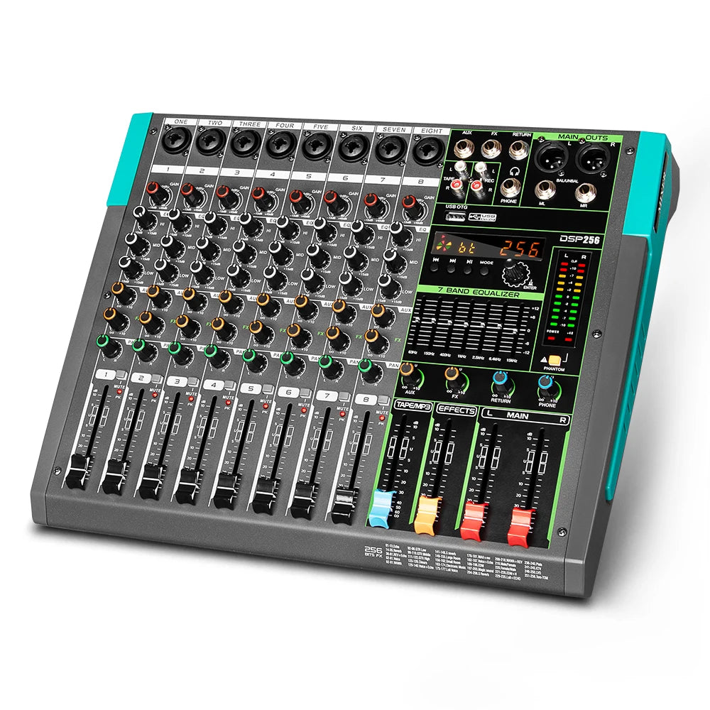 GT8 Built-in 500W*2 Power Amplifier 8 Channels Digital Professional Audio Mixer With Amplifier Console for Studio Stage