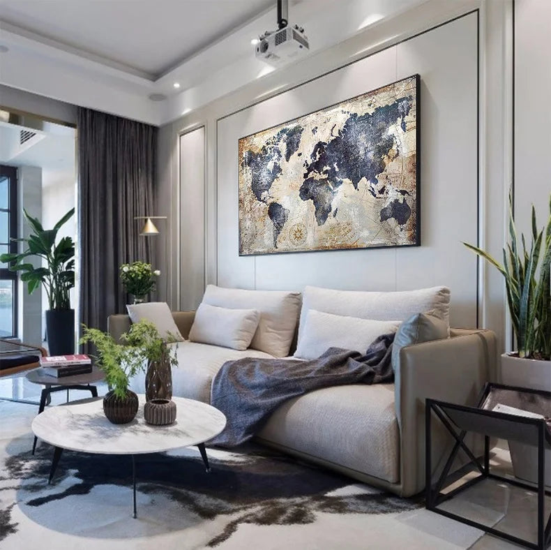 HD Nordic World Map Canvas Abstract Picture Poster Nordic Canvas Print Painting Living Room Decoration Wall Paintings