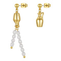 Liliflor Waterproof 18K Gold Plated Brass Asymmetrical Bottle Natural Pearl Drop Stud Earrings for Women Fashion Jewelry E211231
