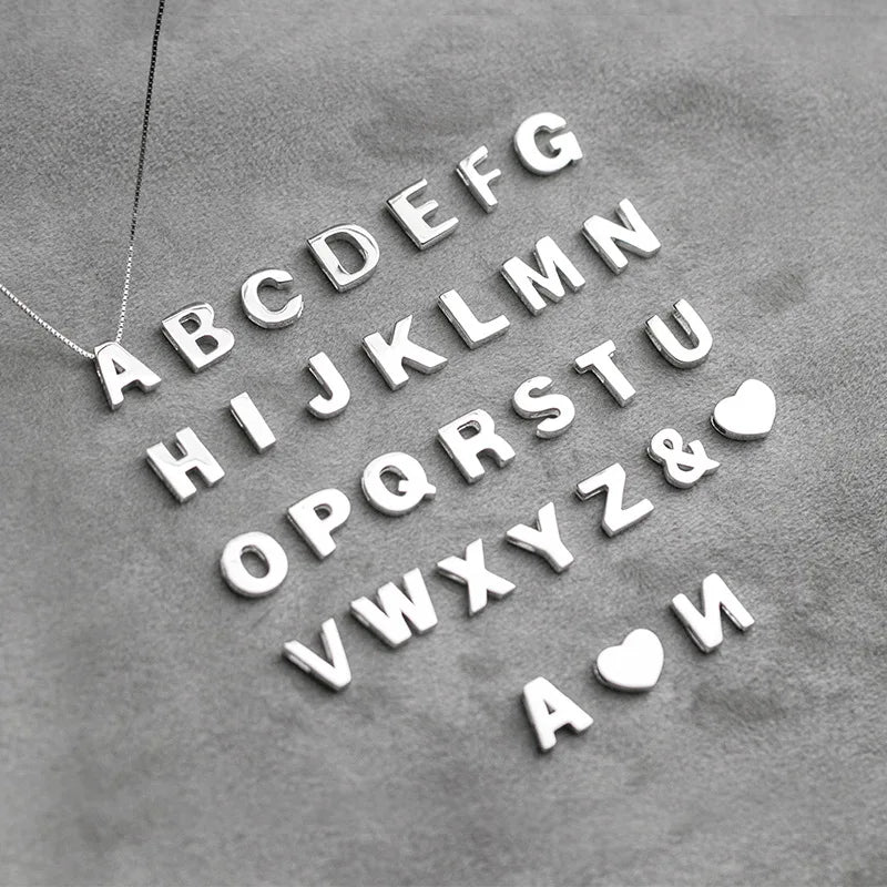 Fashion Solid 925 Sterling Silver 26 A-Z Letters Heart Pendant Necklaces for Women Jewelry