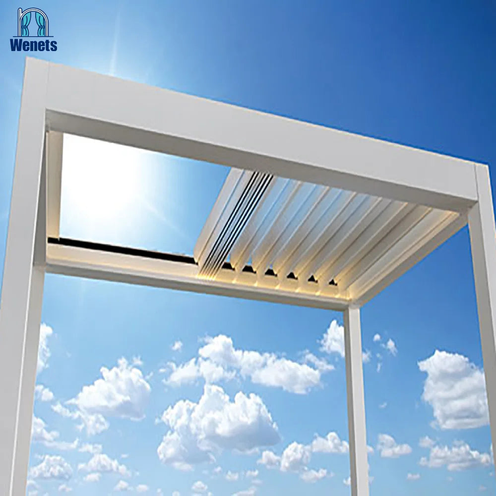 Motorized Fully Retractable Roof Pergola Modern Pergola Aluminum Alloy Garden Pergola with RGB LED Light