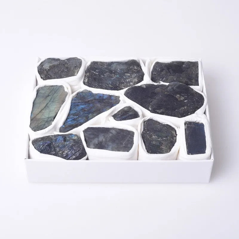 Hongzhuo Wholesale Bulk Cheap Crystal Rough Labradorite Healing Quartz Kinds of Gemstone Box Set Folk Crafts for Wedding Gifts