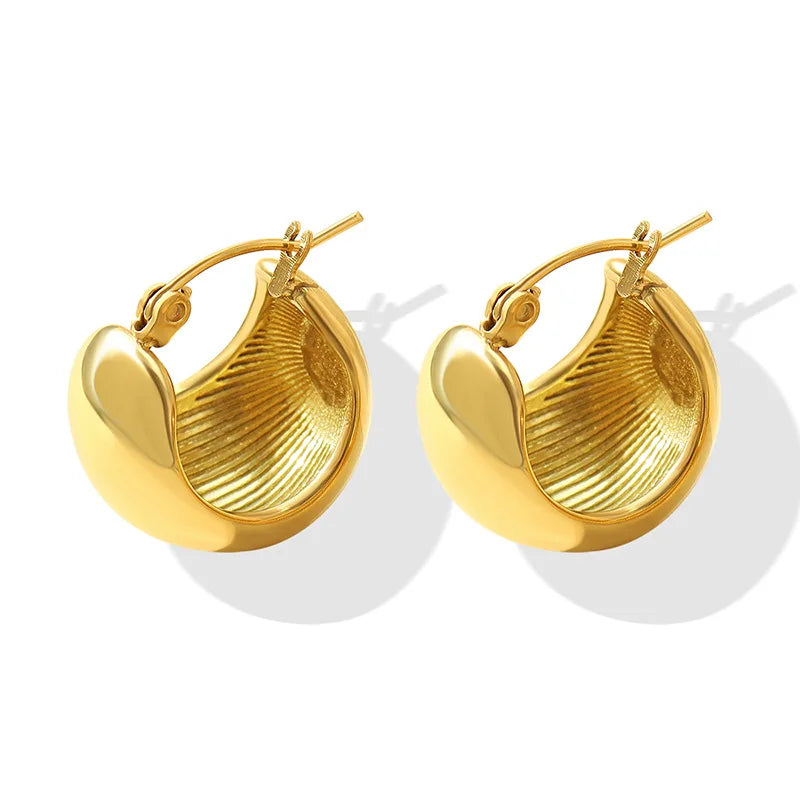 Non Tarnish Jewelry Fashion Hypoallergenic Stainless Steel 18k Gold Geometric U Shaped Chunky Hoop Earrings YF3276