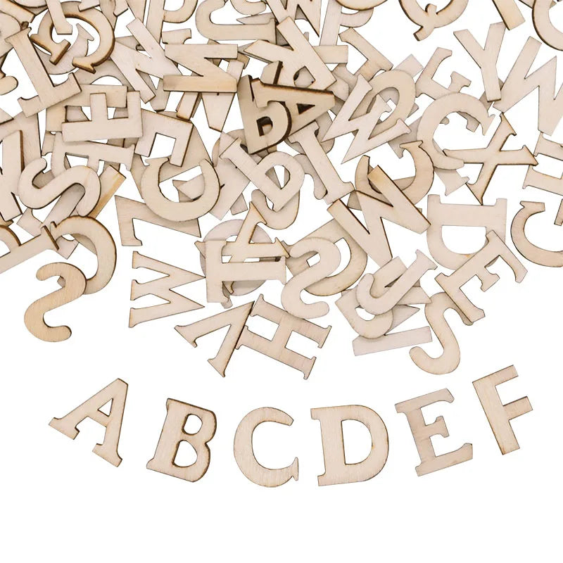 100PCS Party Christmas Decorations Ornaments Wooden Homemade Laser Cut Wood Number English Alphabet Letters Crafts