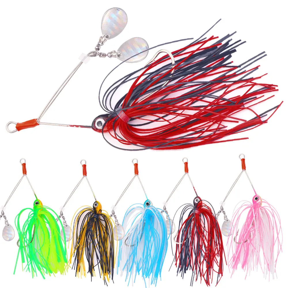 Wholesale SB019 8cm 11.1g Double Blade Buzz Spinner Baits Fishing Lures with Silicone Skirts MegaBDM