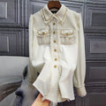S-XXL Autumn and Winter New Shirt Chain Knitted Tweed Coat Fashion Splice Women's Top