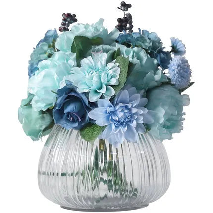Modern Large Transparent Glass Vase Vertical Edge Hand Blown Crystal Hydroponic Ornament Art Deco for Wedding Home Decoration