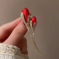 2022 Fashion Jewelry New Arrival Women Rose Tulip Brooch Simple 18k Gold Plated Red Rhinestone Flower Brooches Pins for Women