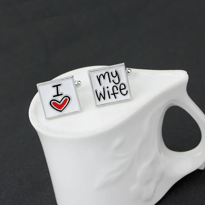 Men's Alloy Cufflinks 'I Love My Wife' Letters Weddings Parties Engagements Anniversaries