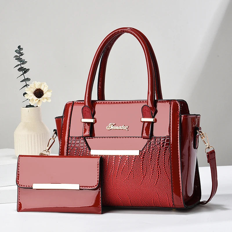2025 Fashion PU Leather Large Capacity Women Tote Bag Shoulder Alligator Single-Shoulder Crossbody Bag Sequined Handbag Set