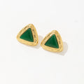 Newest Design PVD Gold Plated Stainless Steel Waterproof Triangle Shaped Green Diamond Stud Earrings