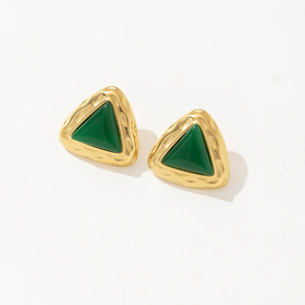 Newest Design PVD Gold Plated Stainless Steel Waterproof Triangle Shaped Green Diamond Stud Earrings