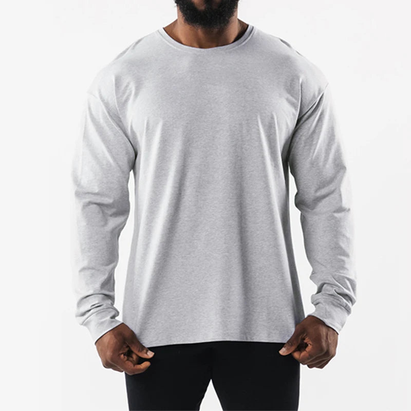 95 Cotton 5 Spandex Quick Dry Fit Gym Tshirt High Quality Long Sleeve Sports Oversize Mock Neck Screen Print Custom Men T Shirt