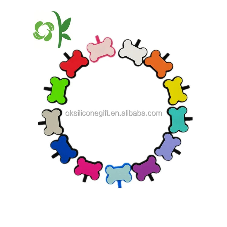 OKSILICONE Hot Sales Pet Outdoor Accessories ID Tag Custom Silicone Tag ID Name Dog Tag for Identification Bone Shape Silicone