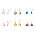 Natural Faceted Square Blue Red Green Jade Stone Crystal Earrings Stainless Steel Crystal Pink Jade Earring for Women Girls