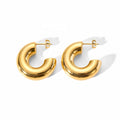 Wholesale Fashion Jewelry 18K Gold Plated Stainless Steel Vintage Earrings Hollow Round Chunky C Shape Hoop Earrings for Women