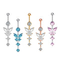 Butterfly Long Belly Button Ring Inlaid Crystal Gold Plated Stainless Steel Belly Button Nail Gift European American Body