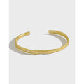 Genuine Sterling Silver 925 Irregular Concave Convex Gold Foil Pattern Bangles for Christmas Gifts Fine Jewelry