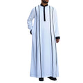 Double Stripe Man Full Length Loose T Shirts Full Sleeve Maxi Muslim Style Islamic Men Robes Dress Kaftan Saudi Arabia
