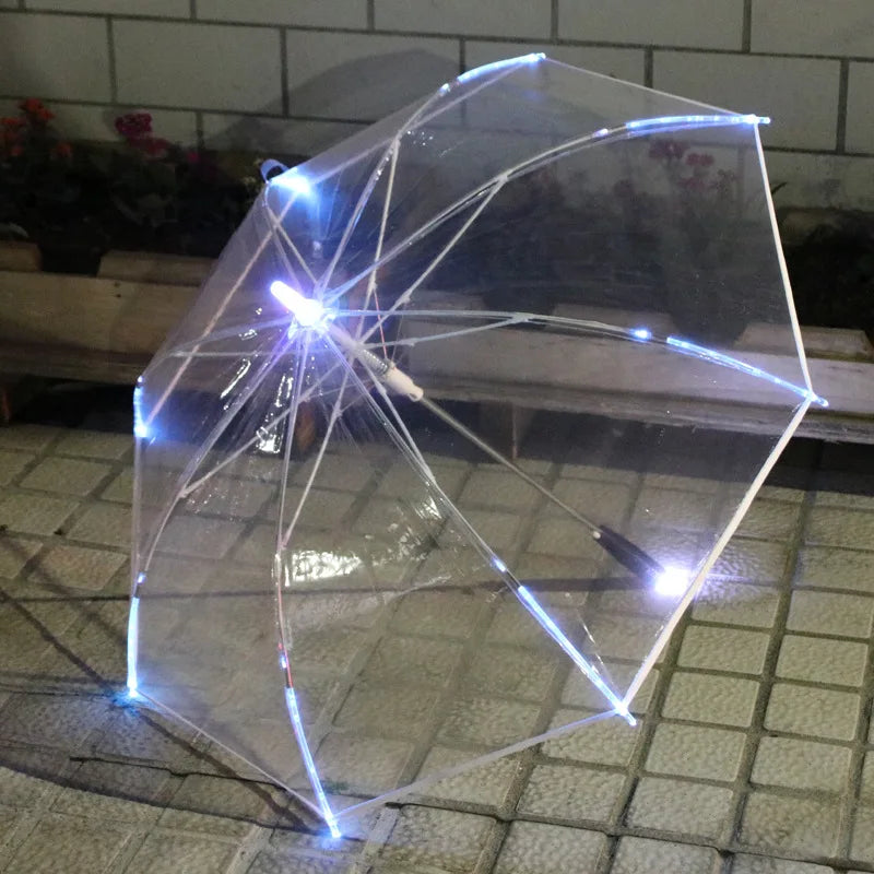Wholesale Custom Luxury LED Light Dome Shaped Bubble Clear Transparent  Umbrella Straight Design for Travel
