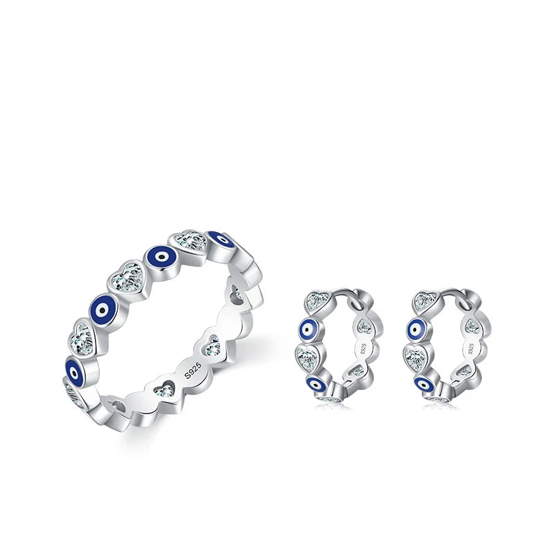 Daidan Heart Earrings 925 Evil Eye Earrings 925 Sterling Silver Korean Zircon Enamel Hoop Evil Eye Earrings