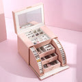 2022 Custom Logo Pink Luxury Drawer Jewelry Box Packaging With Mirror Large Ring Earring Necklace Bracelet Jewellery Storage Box