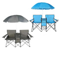 WOQI Luxury Adult Folding Double Beach Chair with Sun Umbrella Modern Solid Wood for Outdoor Leisure Picnics Parks Travel