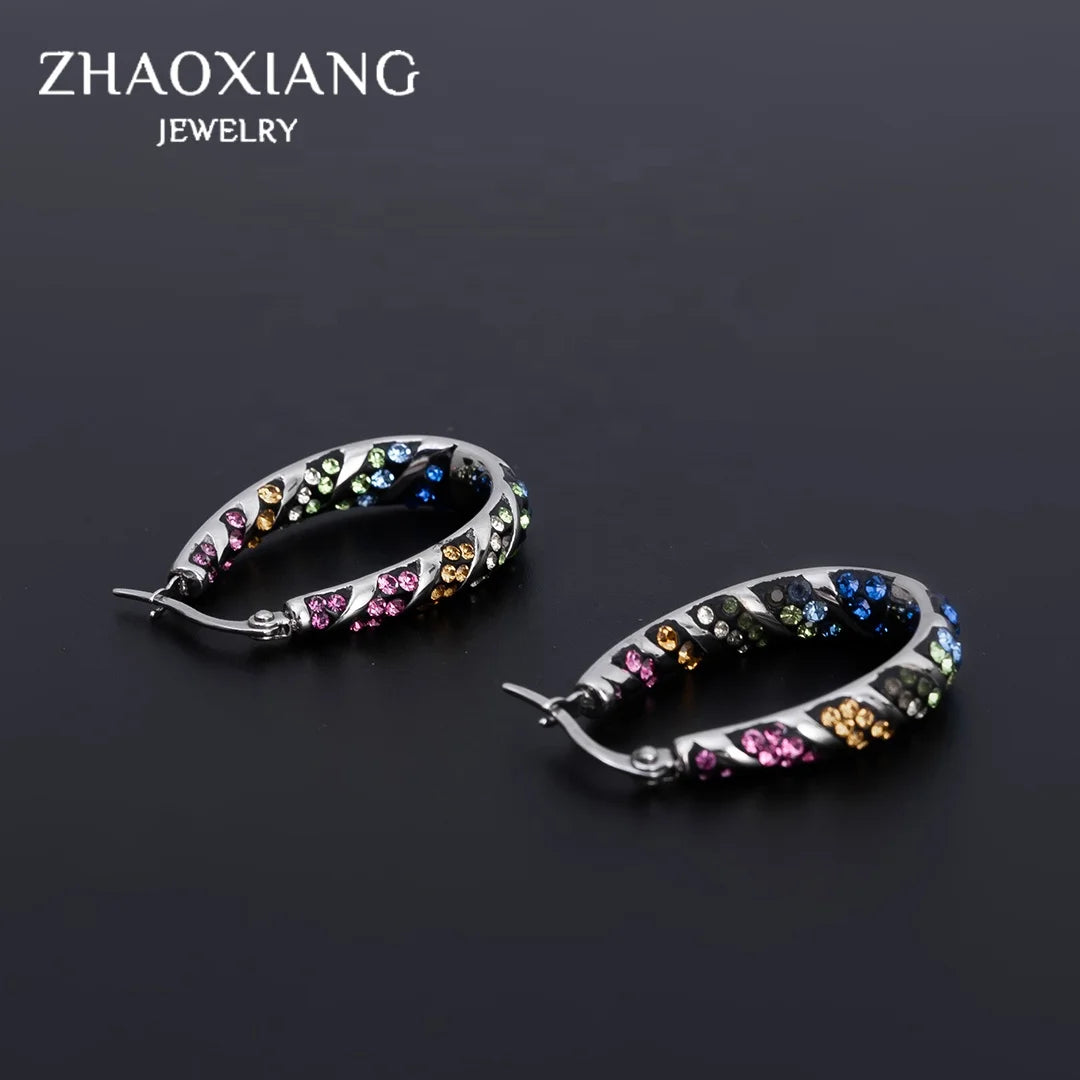 Bohemian Design Vintage Drop Earrings for Women Stainless Steel Jewelry Accessories CZ Zircon Paved Charms