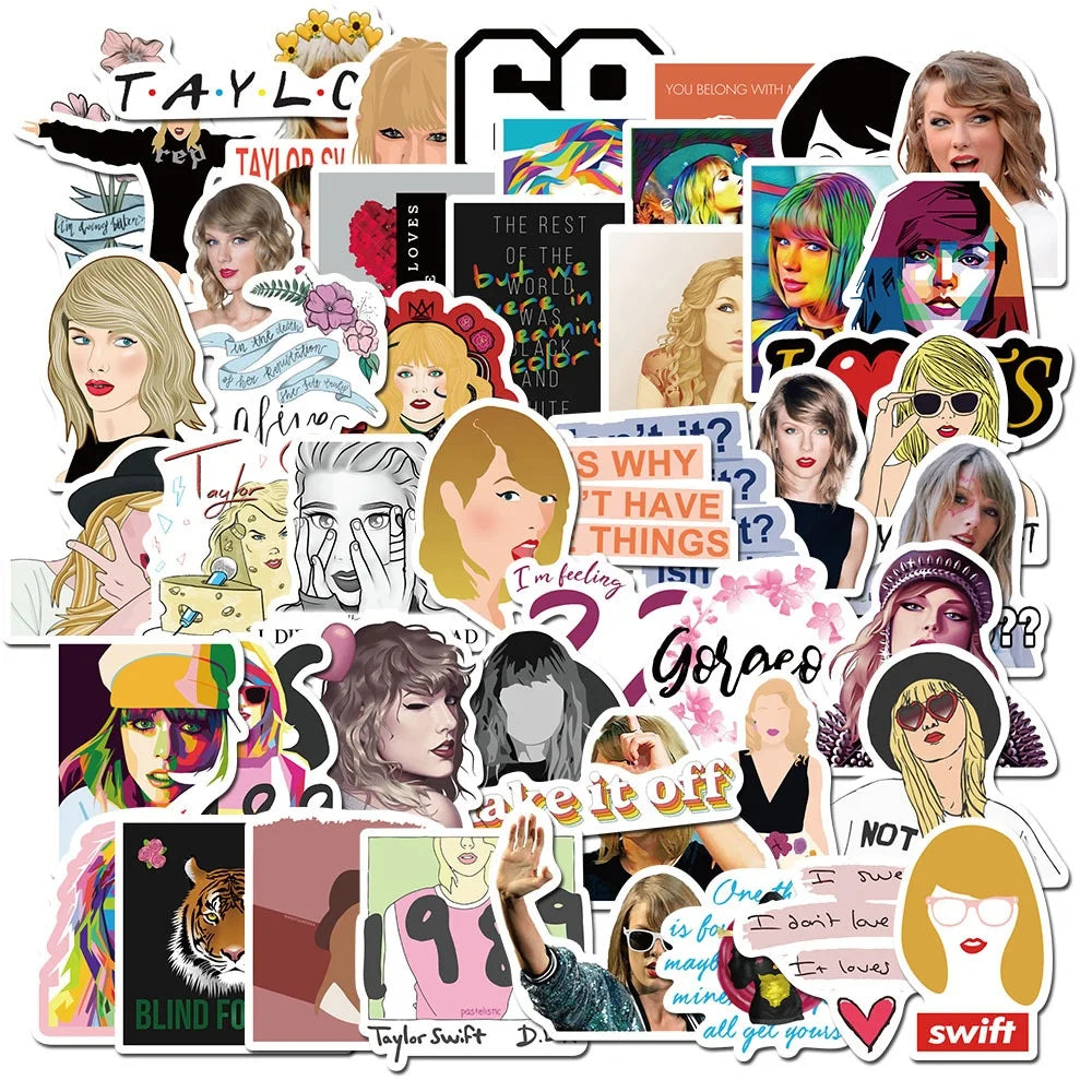 50Pcs Classic Taylor Singer Cartoon Graffiti Stickers for Fans Laptop Bottle Guitar Phone Decor Swift Fashion Sticker