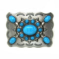 New Style Ladies Western Belt Buckle Square Wavy Edge Dot Blue Turquoise Belt Buckle