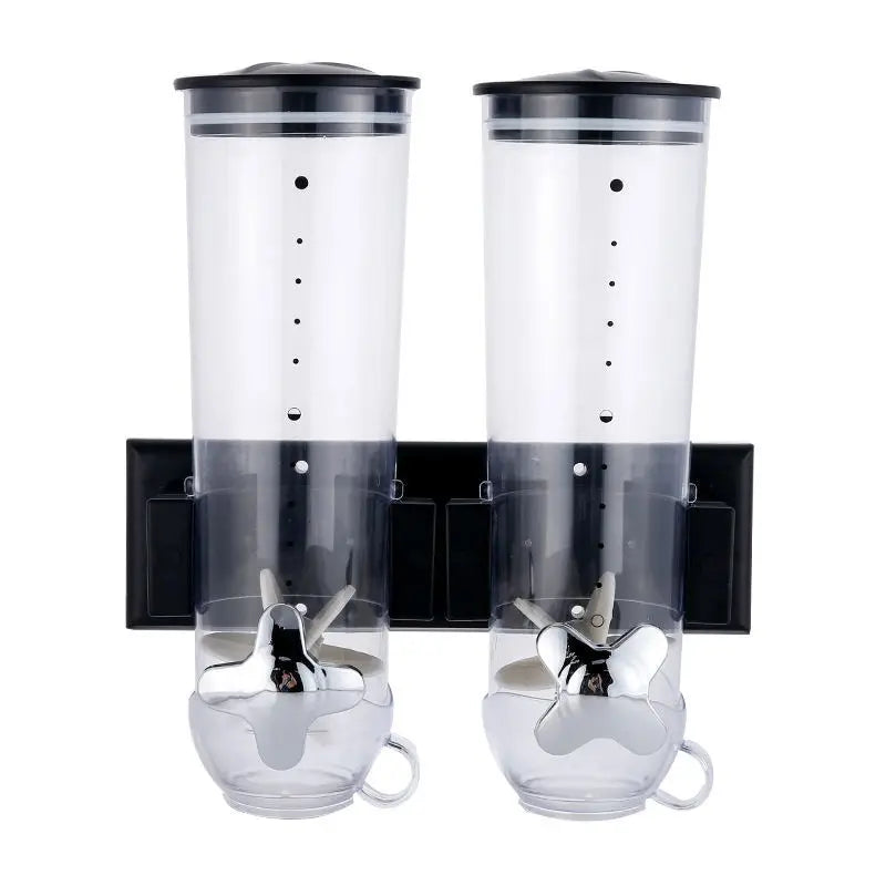 New Design Canister Dry Food Dispenser Wall Mount Double Dry Cereal Dispenser Kitchen Grain Container