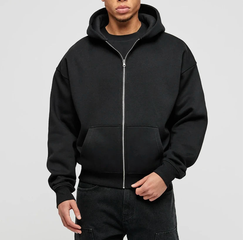 Custom Zip up Hoodies Men's Cotton Oversize Drop Shoulder Hoodies Streetwear Hooded Heavyweight Blank Zip Hoodie for Men