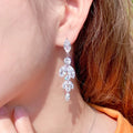 Trendy Sparkly White Marquise Cut Cubic Zirconia Crystal Women Long Leaf Drop Bridal Earrings for Wedding Party Costume Jewelry