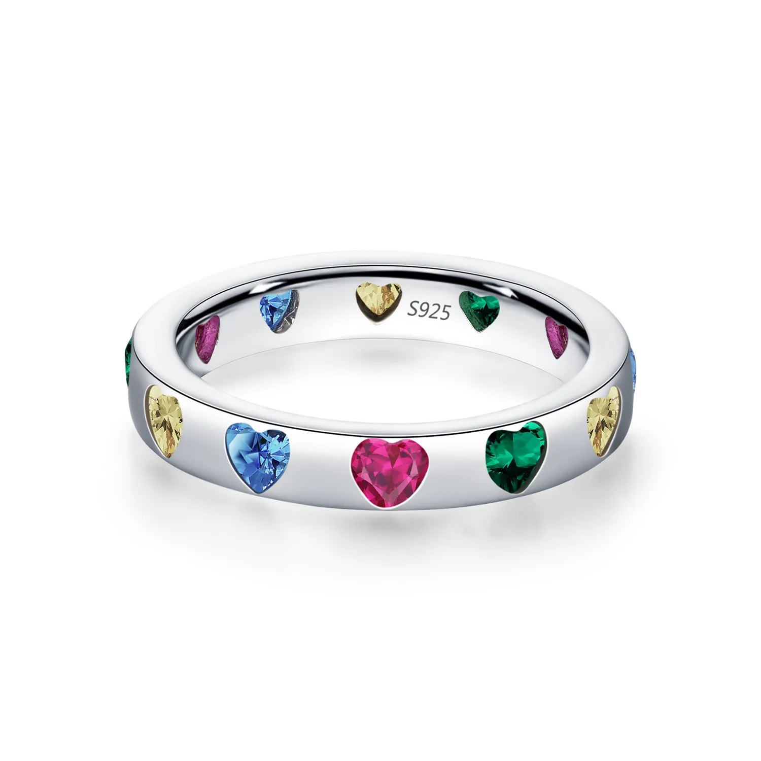 Sweet Multicolor Rainbow Zirconia Rings 925 Sterling Silver Nickel Free Love Heart Ring  for Birthday Valentine's Day Gift